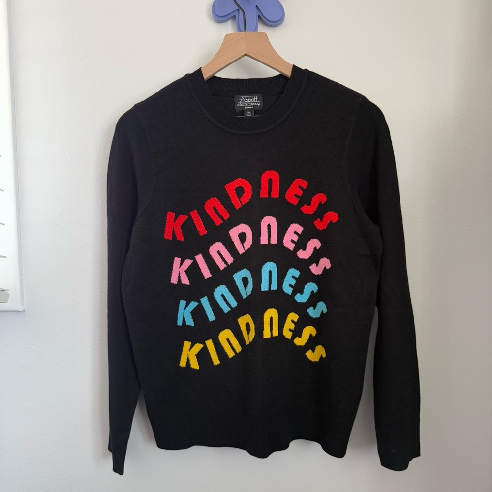 Abbott Elementary XL Kindess Sweater Black Colorful Print Crew Neck